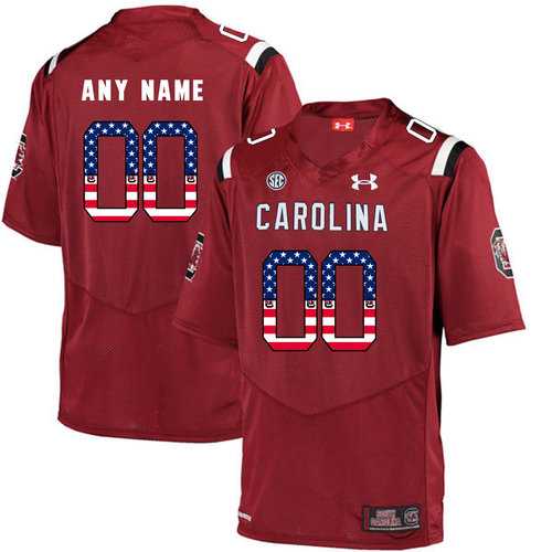 Men's South Carolina Gamecocks Red Customized USA Flag College Football Jersey
